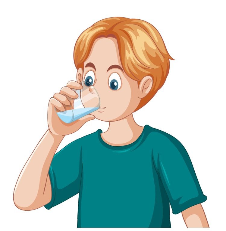 Teenage Boy Drinking Water from Glass illustration